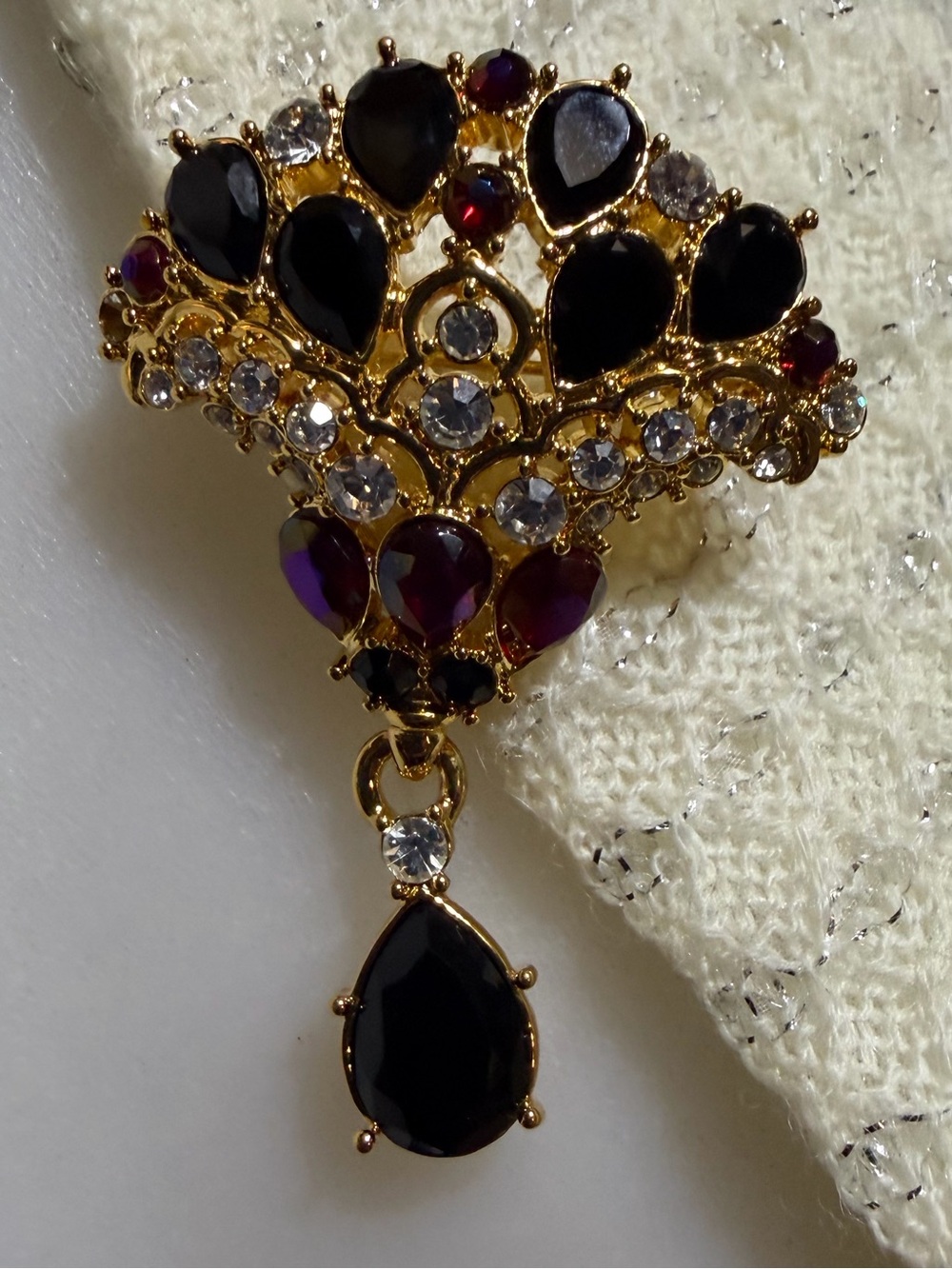 Vintage Monet Victorian Crystal Fan Brooch Incredible
